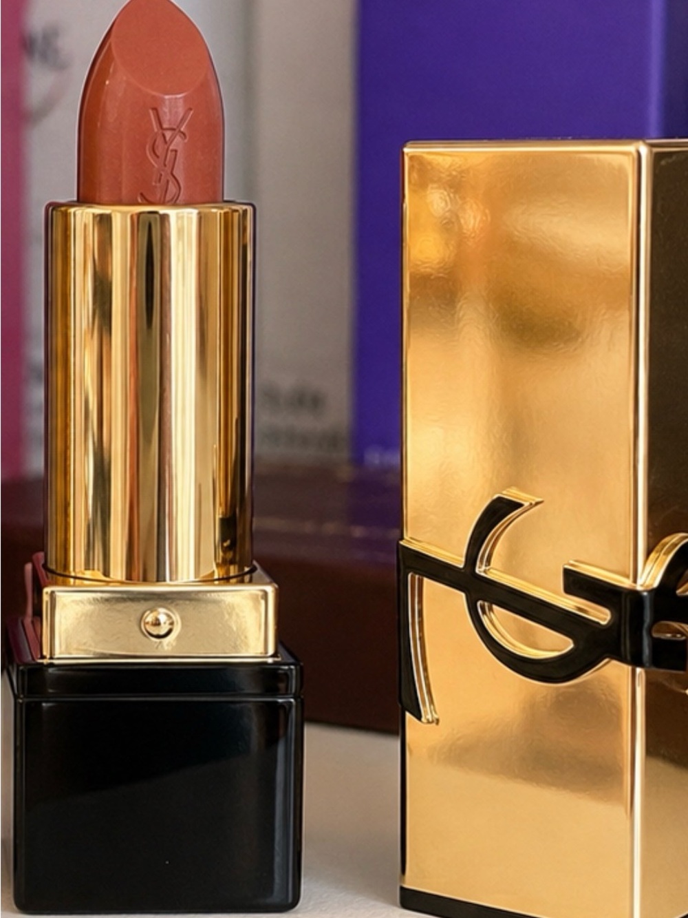 Yves Saint Laurent Warm Nude-Brown Lipstick with Gold Case